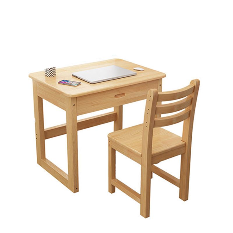 Pine Writing Desk Primary School Table and Chair Set Kid's Desk with 2 Drawers