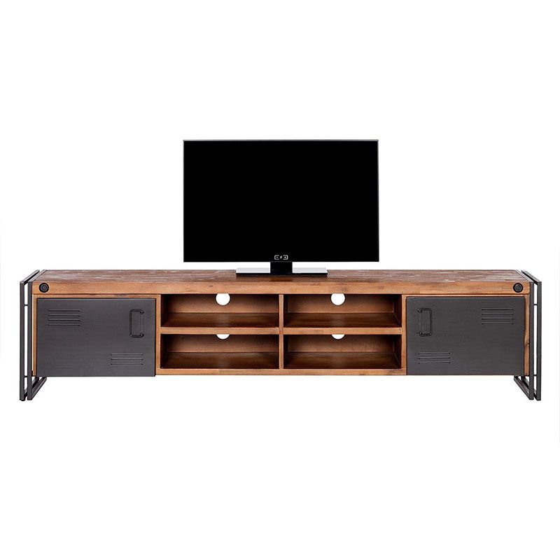 Industrial TV Media Console Solid Wood TV Media Stand with 2 Doors