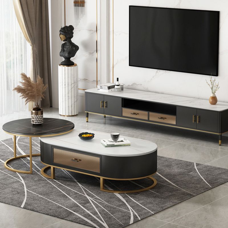 Stone TV Media Console Open Storage TV Stand for Living Room