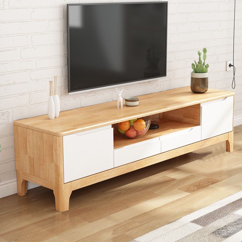 Modern TV Stand with Storage Cabinets, TV Stand in Wooden Tone