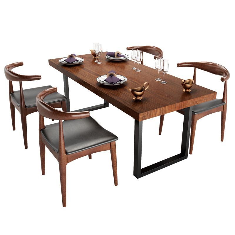 Rectangular Wood Dining Set for Kitchen 1/2/5 Pcs Industrial Brown Dinette Set