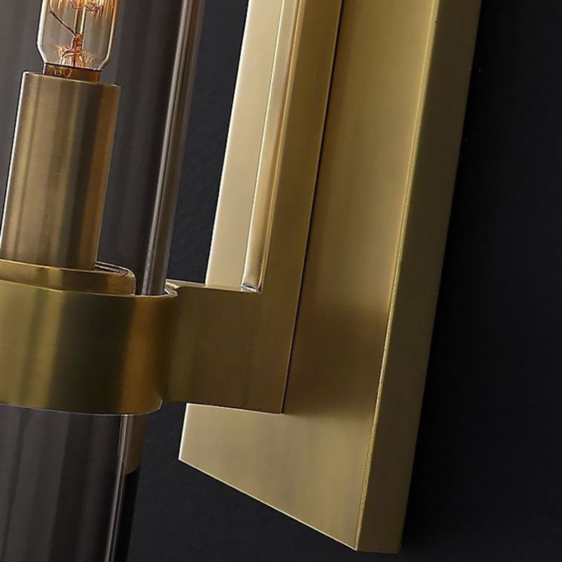 Metal Postmodern Wall Sconce Cylinder Shape Vanity Lamp with Glass Shade for Bathroom