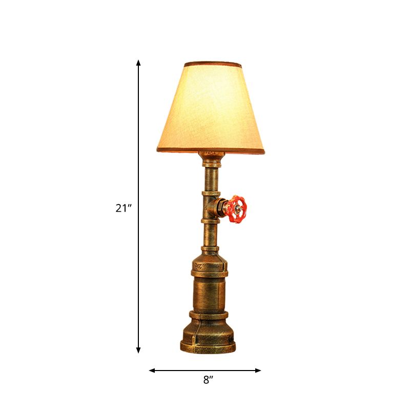 1 tête de bureau d'éclairage Cône de ferme de tige beige lampe à table avec base en métal en bronze