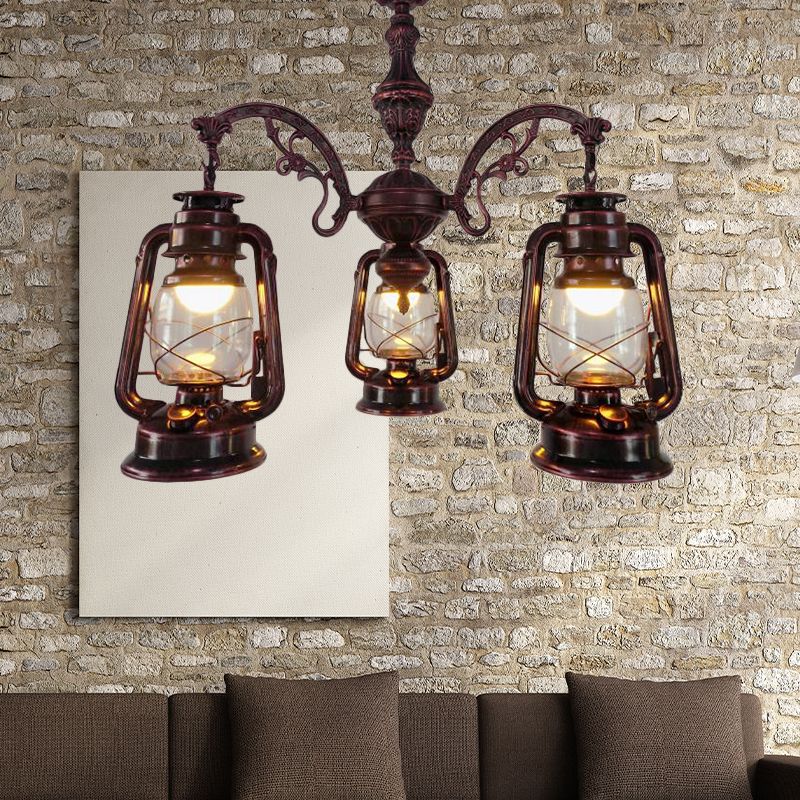 Vidrio transparente negro/plateado/lámpara de lámpara roja Lámpara de colgante industrial de 3 luces para cocina