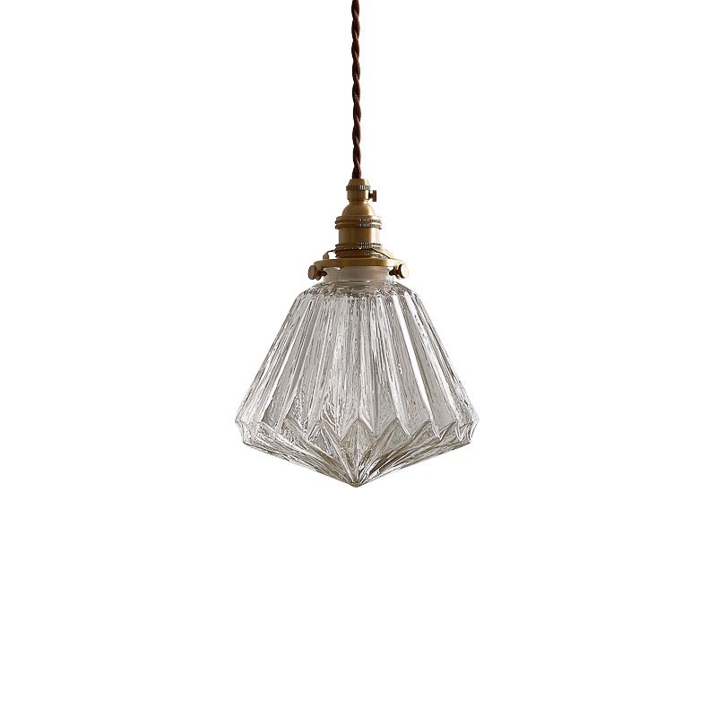 Ribbed Clear Glass Hanging Lamp Vintage Style Single-Bulb Restaurant Lighting Pendant