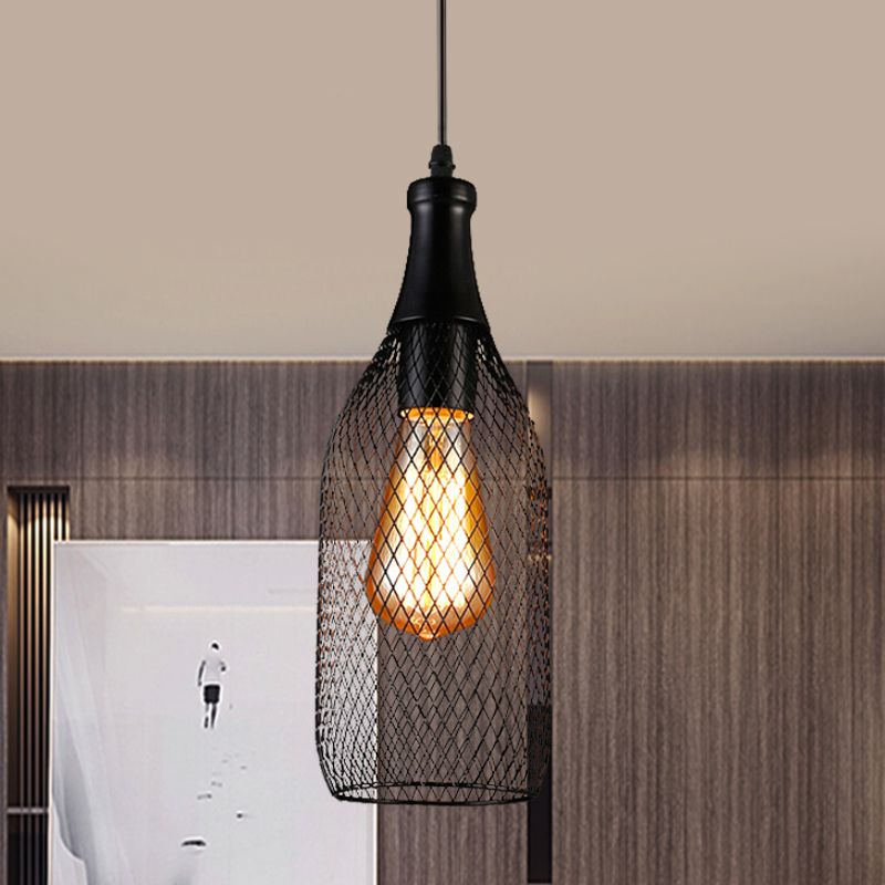 1 bouteille lumineuse Mesh suspension d'éclairage industriel finition noire