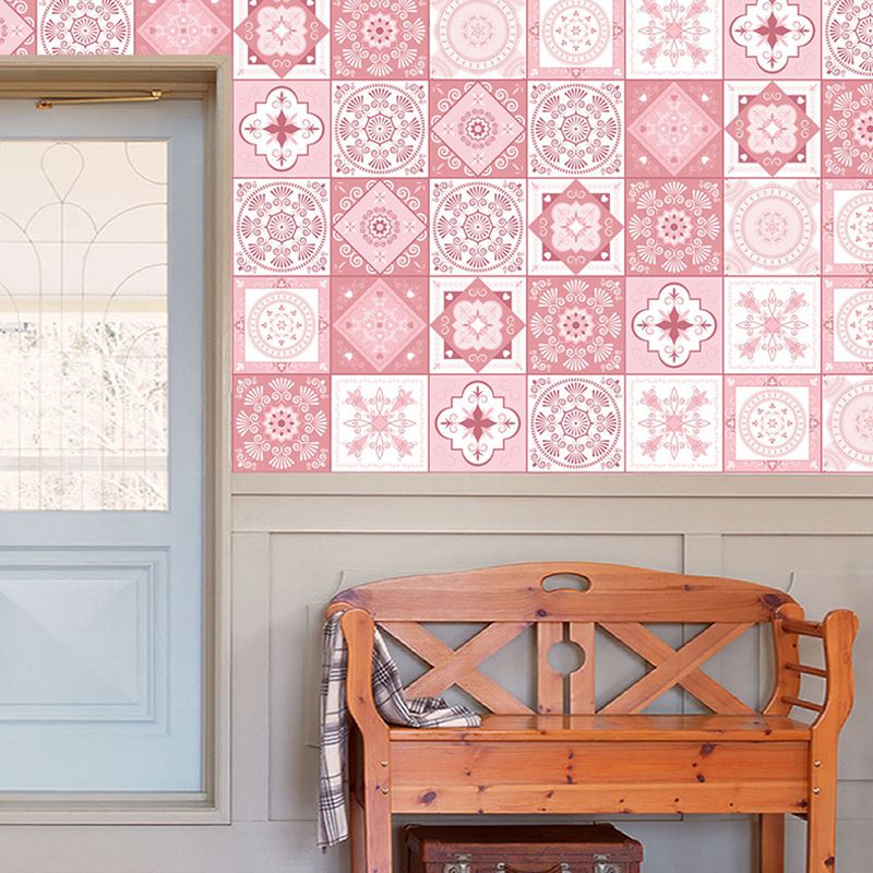 Pink Tiles Wallpaper Panels Geometric Bohemia Peel and Paste Wall Decor for Home