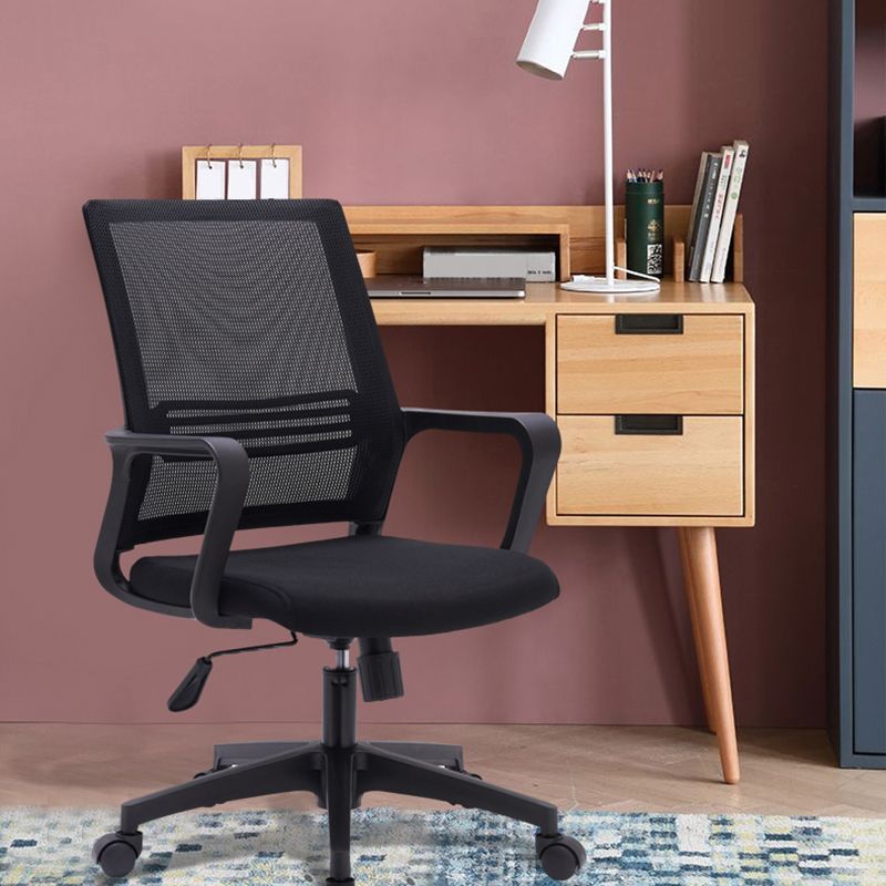 Black Fixed Arms Office Chair Contemporary Nylon Frame Mesh Back Chair