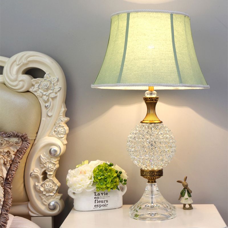 Light Green 1 Bulb Night Table Light Traditional Crystal Globe Shaped Nightstand Lamp