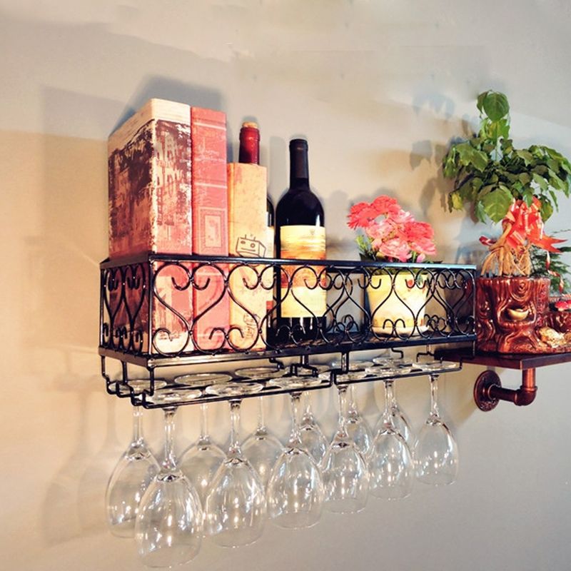 Metal Modern Wine Shelf Wall Mounted Stemware Holder Wine Holder with Shelf