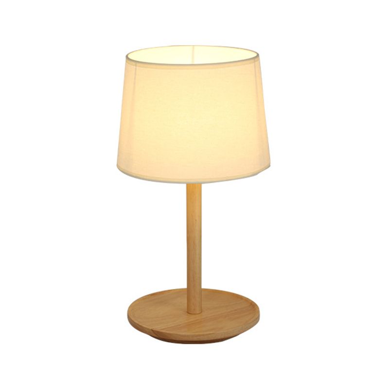 Tapered Shade Table Lamp Nordic Style Fabric 1-Light Beige/Dark Brown Nightstand Light with Wood Base