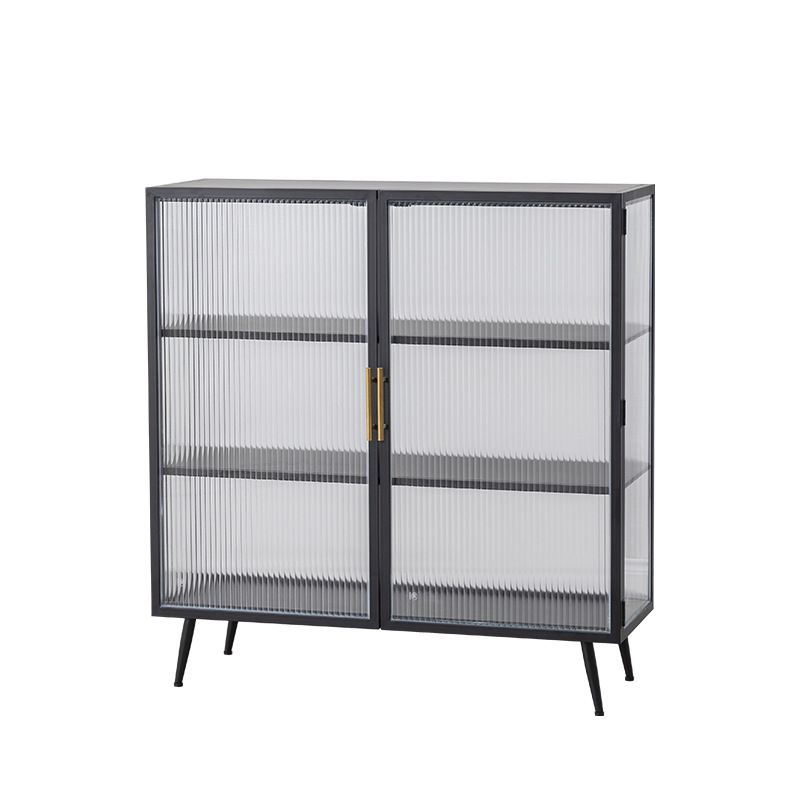 Contemporary Metal China Cabinet Glass Doors Display Cabinet with Doors for Dining Room