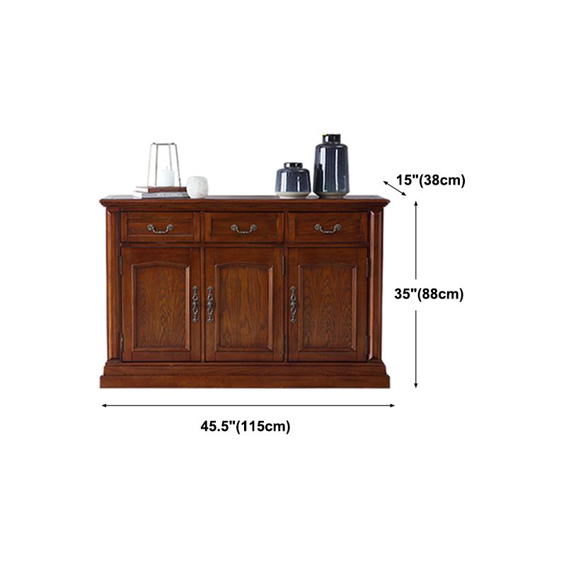 Brown Ash Wood Dining Server Contemporary Dining Server with Doors and Drawers