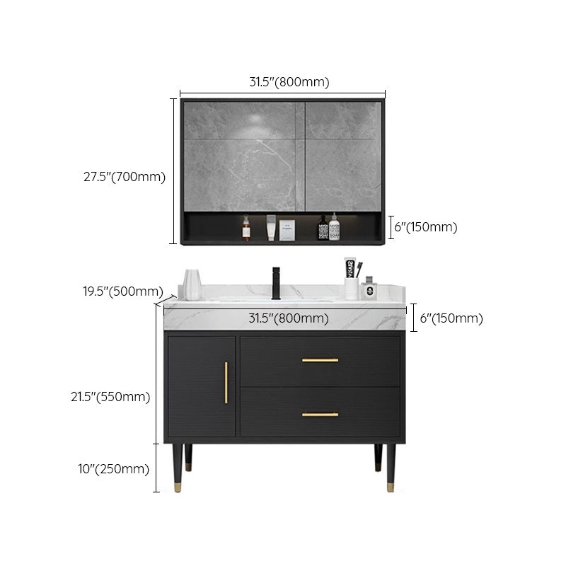 Freestanding Vanity 2 Doors Mirror Rectangle Wood Frame Vanity with Soft Close Drawers