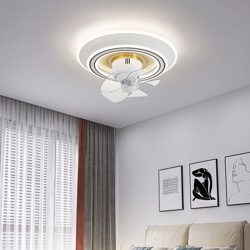 Nordic Round Fan Lamp Metal Bedroom LED Semi Flush Light with Swirlable Head