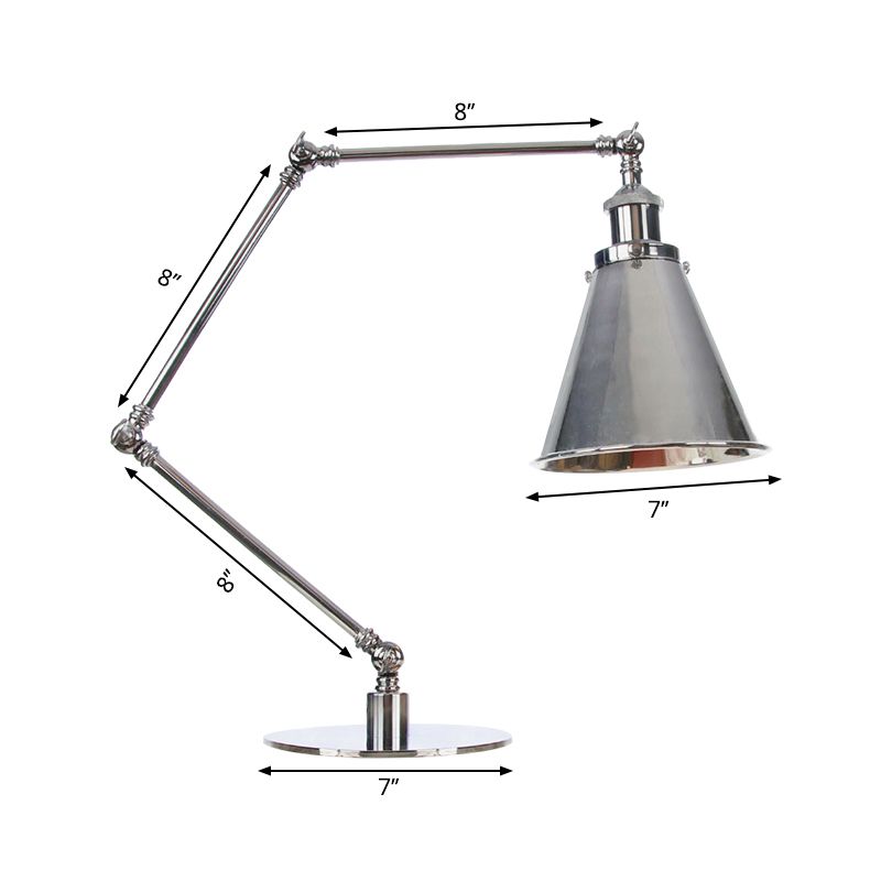 Éclairage de bureau d'étude effilée Metal 1 lumière de lecture industrielle Lumière Lumière avec 8 "+8" / 8 "+8" +8 "Longueur Bras en Chrome