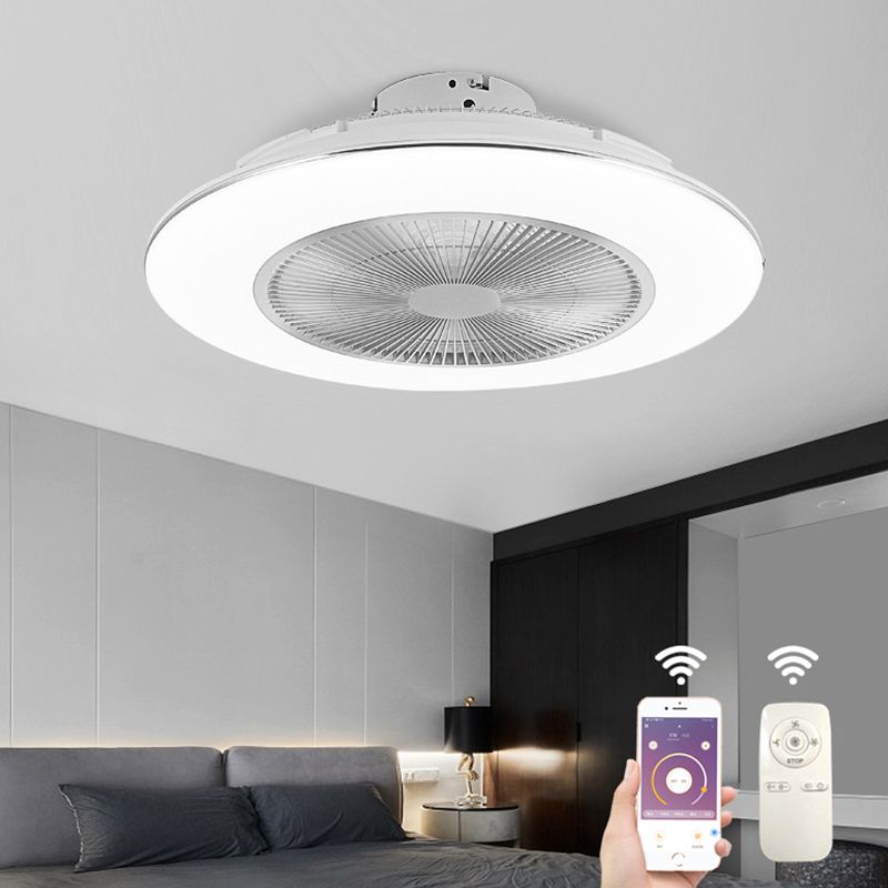 Modern Round Ceiling Fan Light Acrylic Bedroom Semi Flush LED Light with Invisible Blades