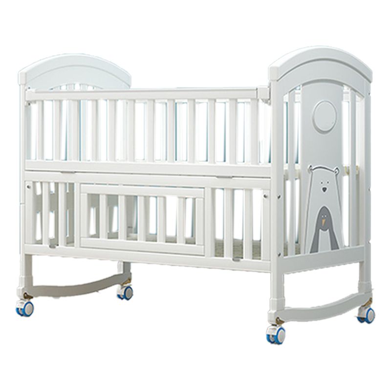 White Wooden Nursery Crib Storage Scandinavian Crib with Casters