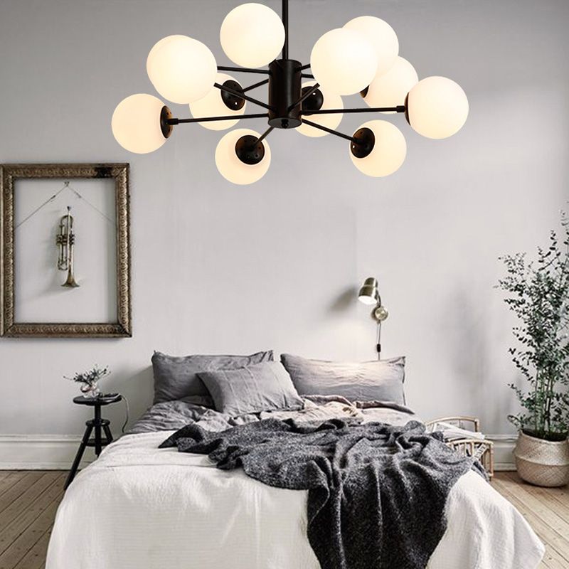 Milk Glass Black Ceiling Pendant Chandelier Globe Industrial Multi Lights Chandelier Lights