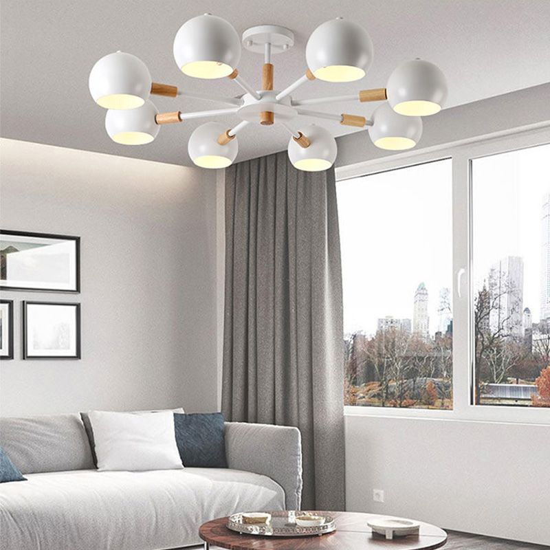 Grey/White Ball Pendant Chandelier Modernism Metal 3/6/8 Heads Hanging Ceiling Light for Living Room