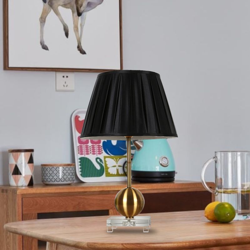 Fabric Black Table Lamp Single Light Countryside Night Lamp in Black for Bedroom with Crystal Base