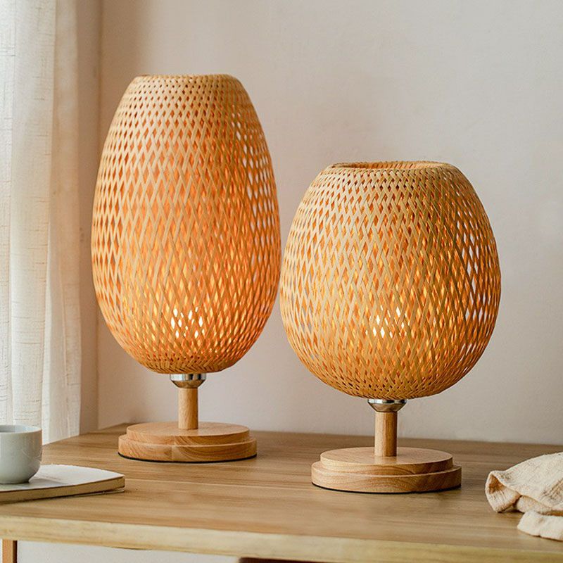 Bamboo Wineglass-Like Table Lamp Nordic Style 1 Bulb Nightstand Light in Wood for Bedroom