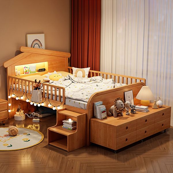 Light Brone Contemporary Nursery Bed with Guardrails in Solid Wood