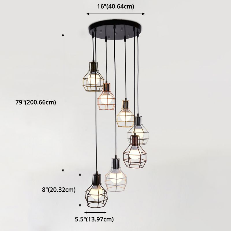 Black Multi Pendant Light Fixture Vintage Metal Wire Cage Multi Light Pendant Lighting