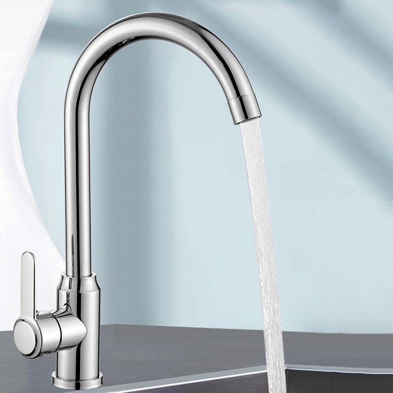 Modern Single Handle Kitchen Faucet 304 Stainless Steel Faucet in Chrome