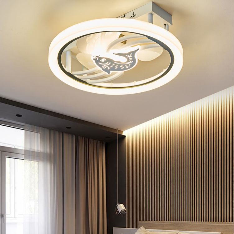 Acrylic Circle LED Ceiling Fan Light Modern Style White Semi Flush Mount Lighting for Bedroom