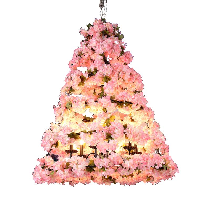 Pink Blooming Christmas Tree Chandelier Rustic Metallic Wine Club LED Pendant Light