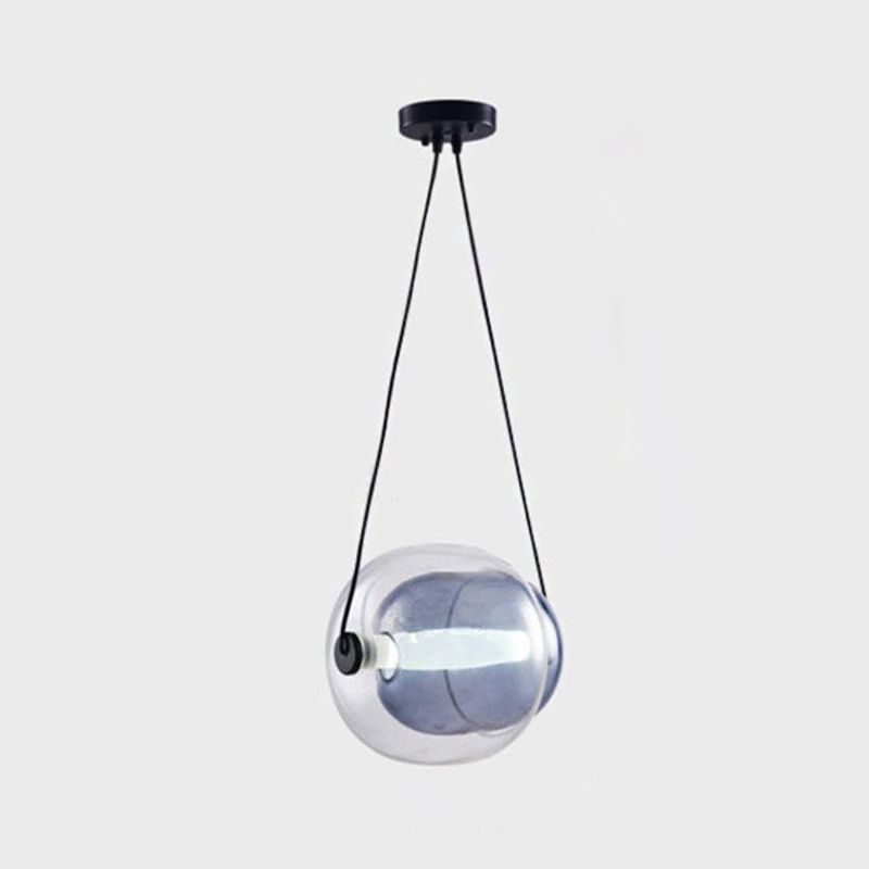 Oval Drop Pendant Minimal Dual Glass 1 Head Living Room Hanging Lighting in Purple