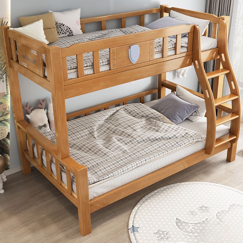 Natural Solid Wood Bunk Bed Rubberwood Kids Bed with Staircase