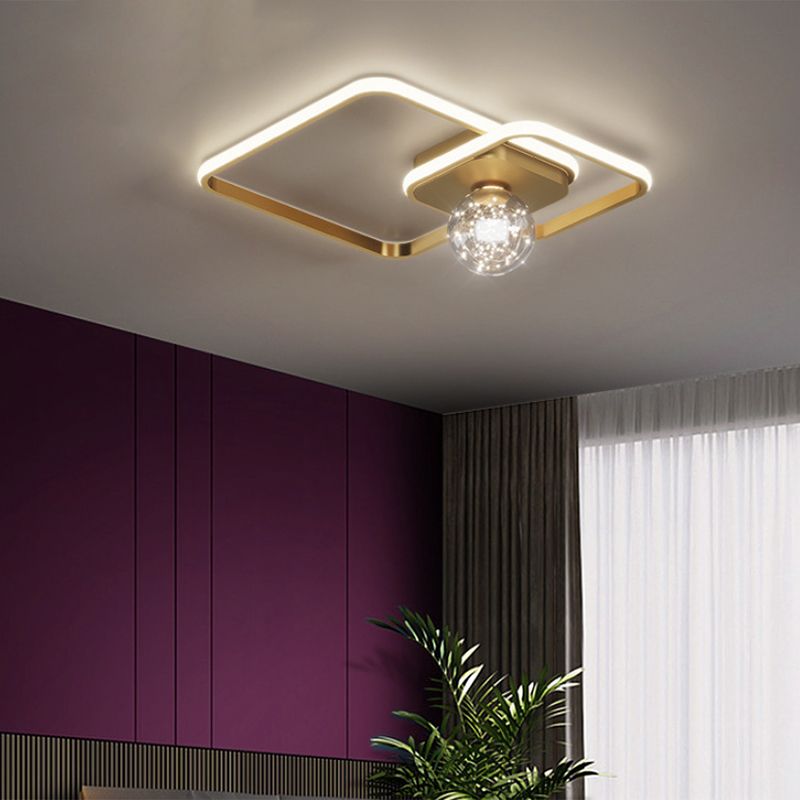 Geometric Shade 3-Lights Flush Mount Modern Style Flush Mount Ceiling Lighting Fixture in Gold