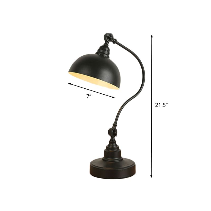 Metal Dome Adjustable Table Light Vintage 1 Bulb Study Room Task Lamp in Black with Gooseneck Arm