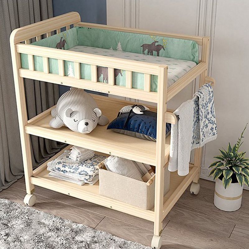 Wooden Shelf Baby Changing Table with Pad, Flat Top 2-in-1 Changing Table with Storage