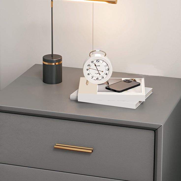 Leather Bed Nightstand Classic Glam Bedside Cabinet with Drawers