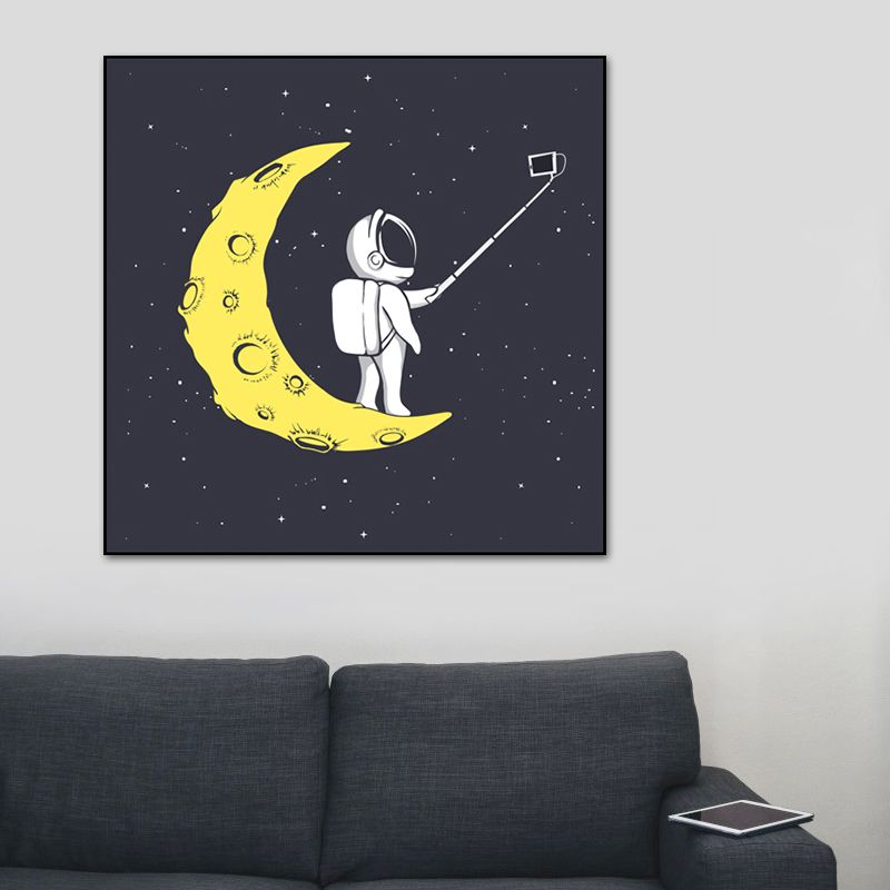 Sci-Fi Cosmos Spaceman Wall Art Print Canvas Textured Dark Color Wall Decor for Bedroom