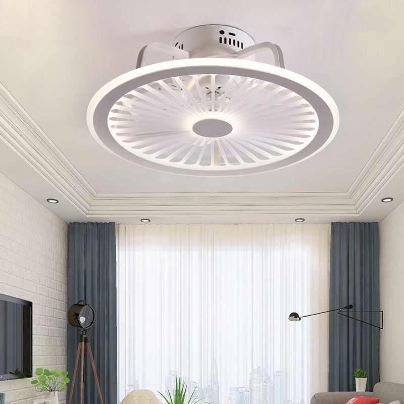 Ultrathin Kids Bedroom Ceiling Fan Lamp Acrylic Minimalist LED Semi Flush Light in White