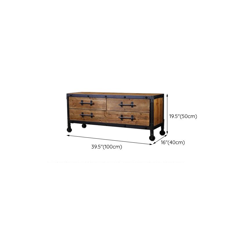 Industrial Pine TV Console Enclosed Storage TV Media Stand with Drawers for Living Room