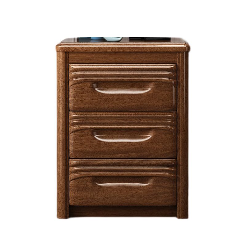 Modern Solid Wood Nightstand 3-Drawer 26 Inch H Walnut Night Table in Brown