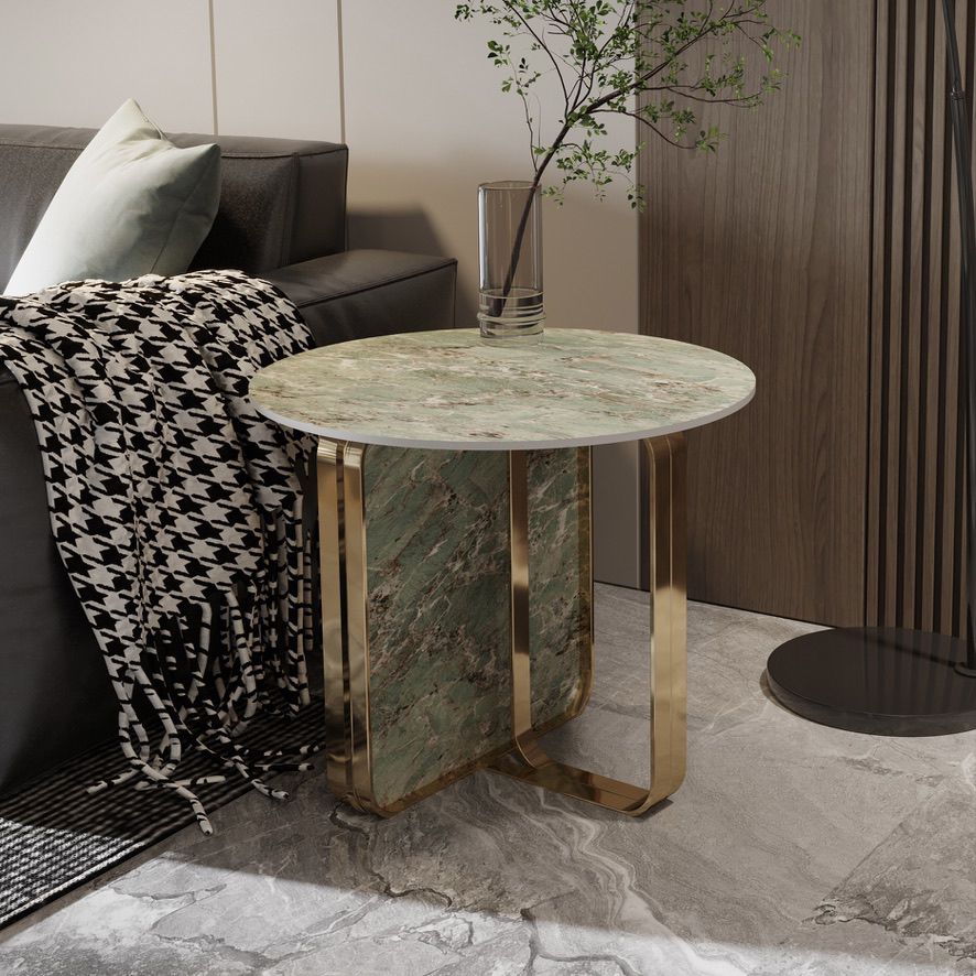 Contemporary Gold Metal Sofa Side Accent Table  with Sintered Stone Top