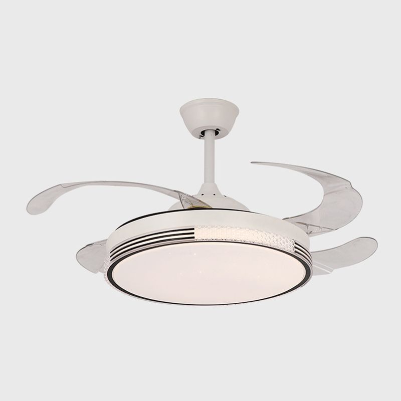 Retractable LED Ceiling Fan Modernism Drum Fan Light in White Finish