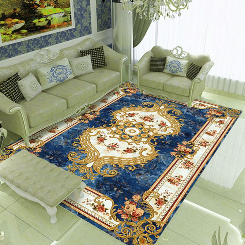 Apricot Tone Classic Indoor Rug Polyester Flower Print Carpet Easy Care Rug for Home Decoration