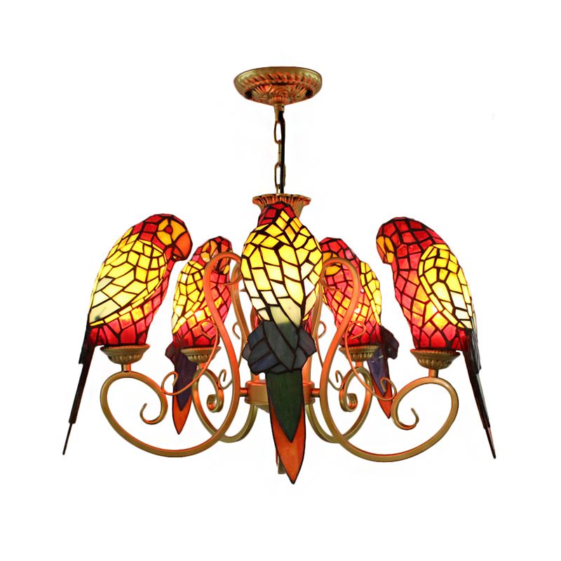 Chandeliers for Living Room, 5-Light Parrots Ceiling Light Fixture with Mosaic Shade Tiffany Style