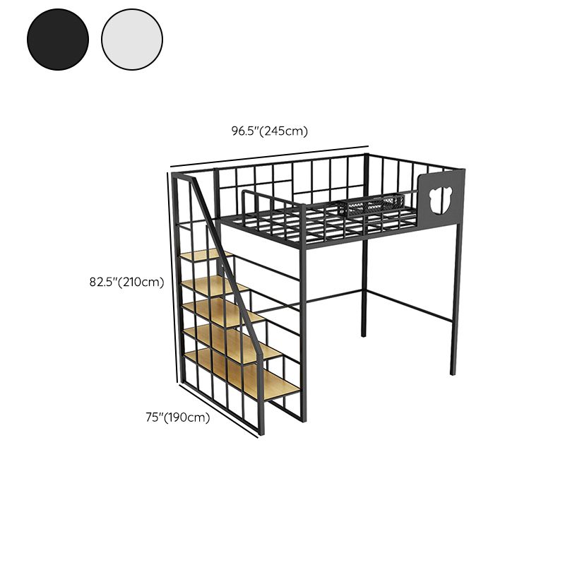 Contemporary Loft Bed in Iron with Guardrail and Staircase/Built-In Ladder