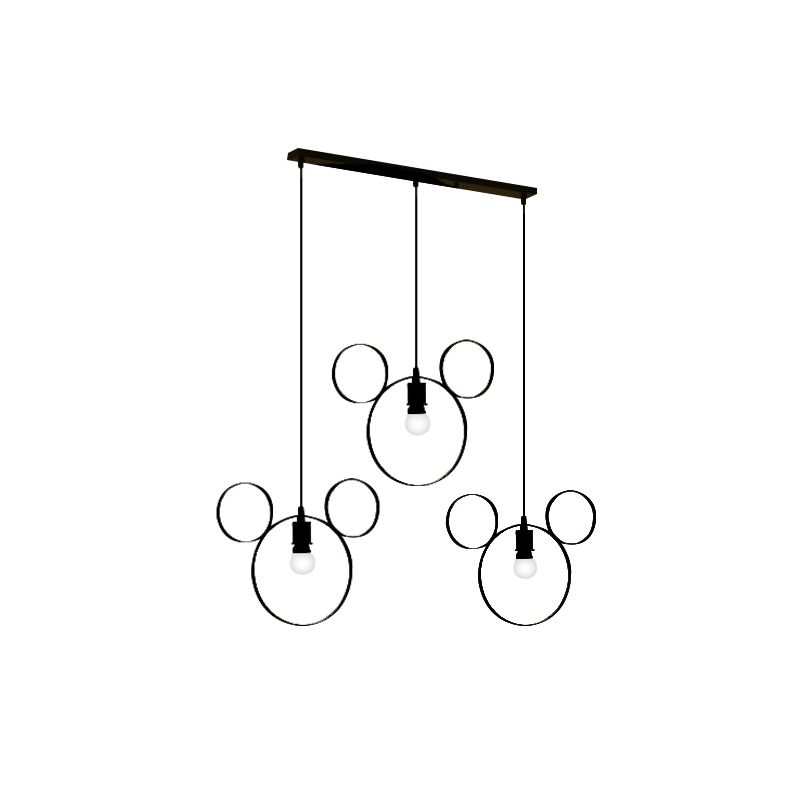 Wrought Iron Bear Pendant Light 3 Lights Modern Style Hanging Lamp in Black