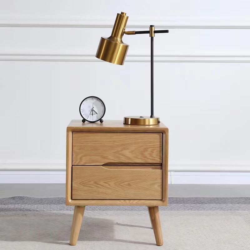 Oak Wood Kids Bedside Table Light Wood Youth Nightstand with 2 Drawer