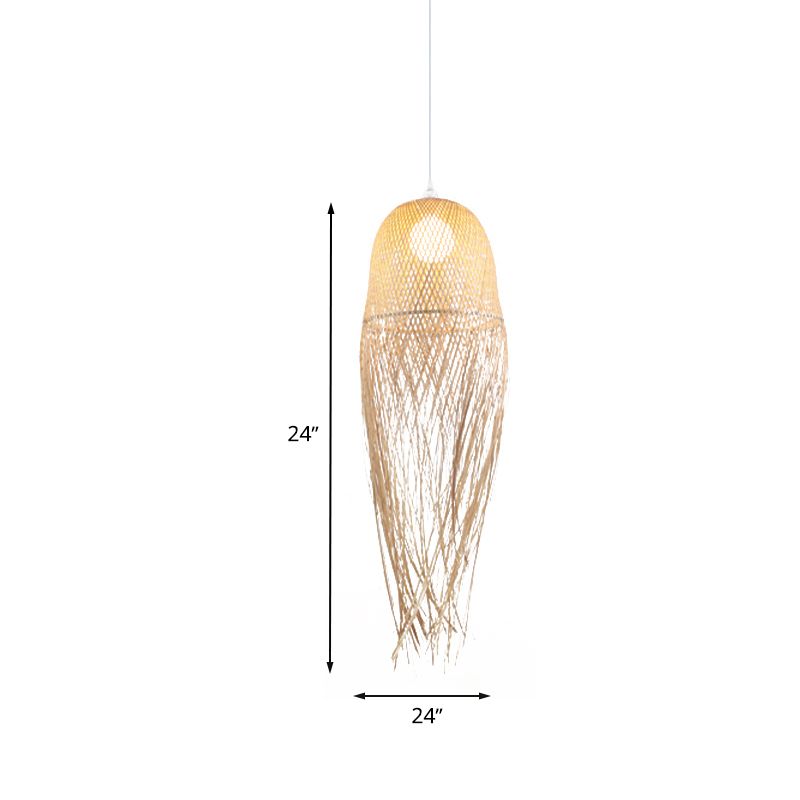 Handgestritztes Anhänger Licht mit Quasten Design Moderner Bambus 1 Kopf Beige Hanging Lampe für Esszimmer