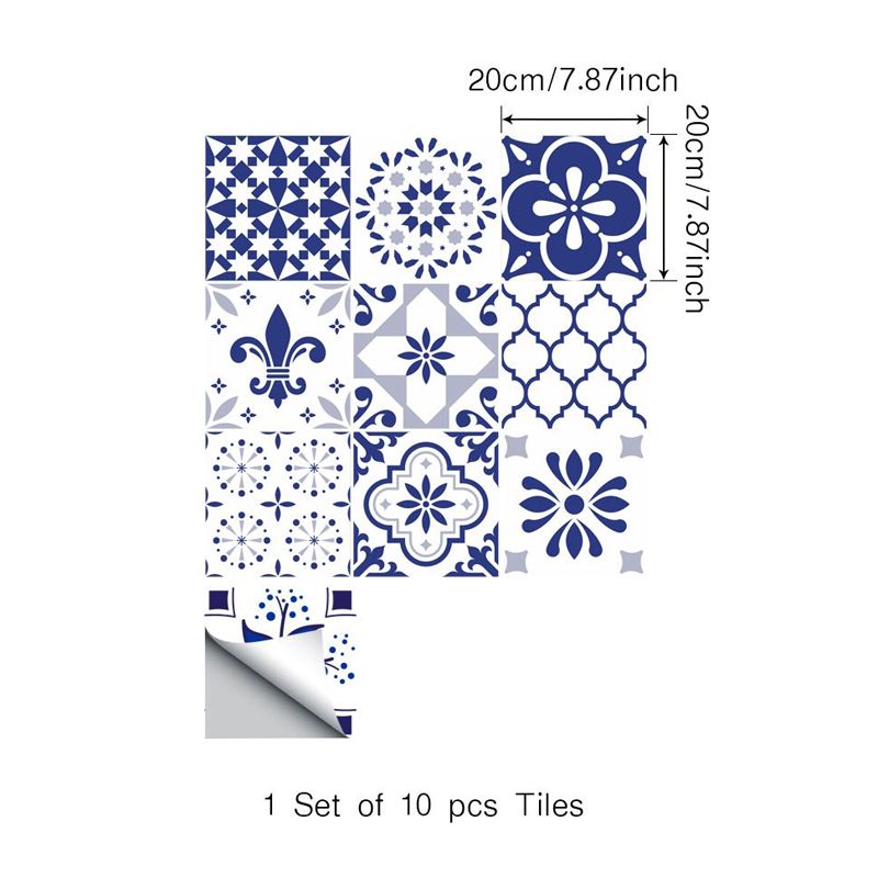 Bohemia Tile Wallpaper Panel Set Blue Peel and Paste Wall Covering for Living Room